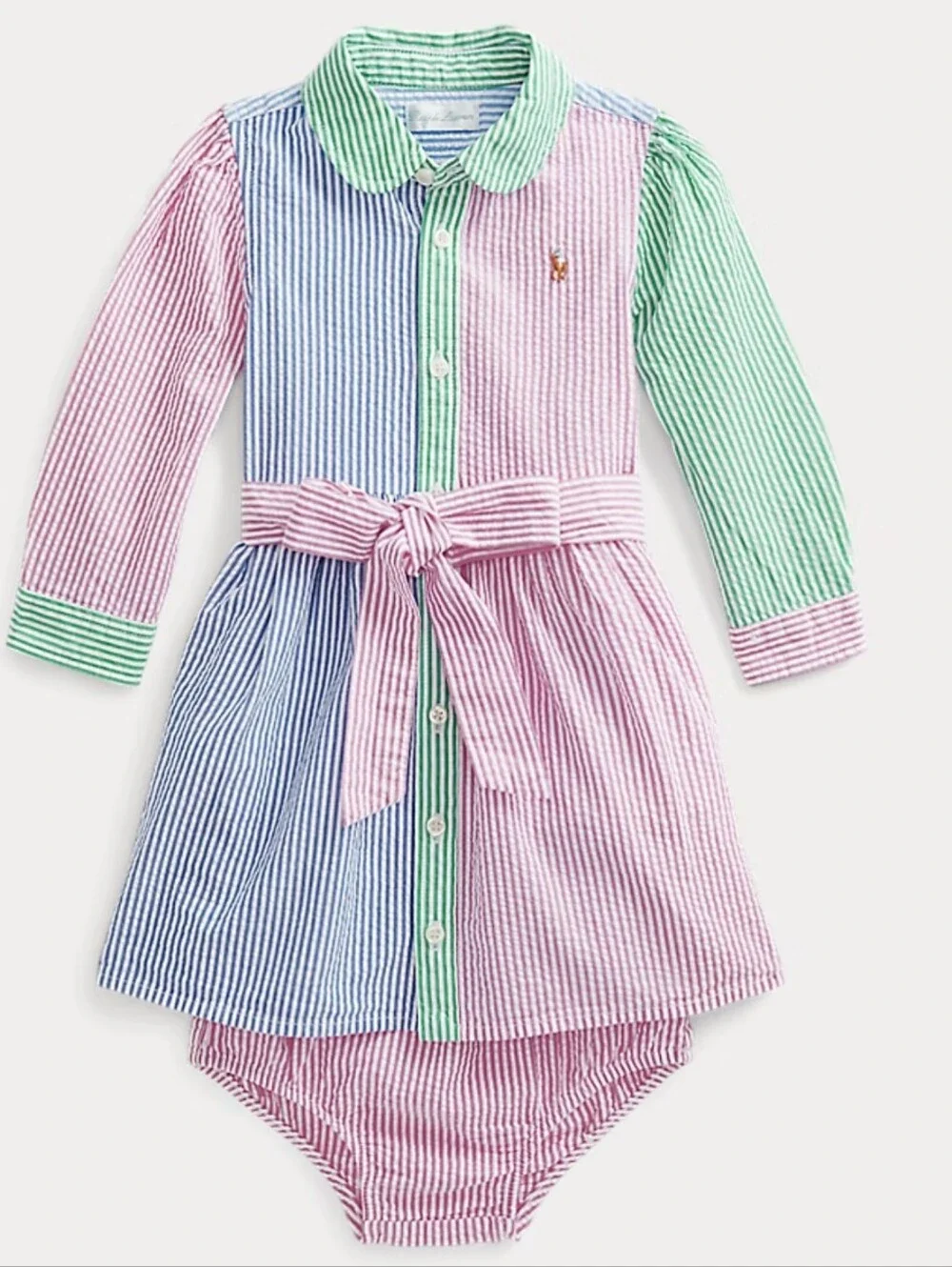 Ralph Lauren Baby Seersucker Shirtdress with Bloomers - Pastel Mix